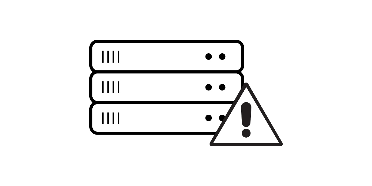 A black and white icon shows three stacked server units with a triangular warning sign in front, signaling a server error—ideal for illustrating alerts during a 2025 site update or issues impacting future website functionality.