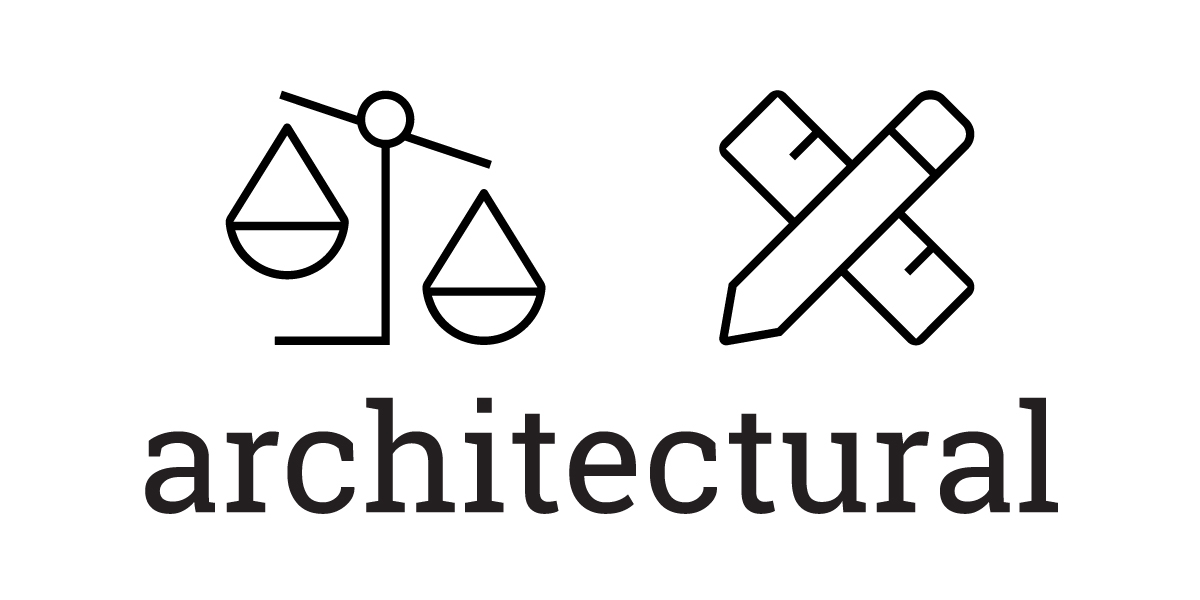 A black and white image with a scale icon, a crossed pencil and ruler icon, and the word architectural—referencing architectural drawing scales—written below in bold, sans-serif font, ideal for emphasizing printed size accuracy.