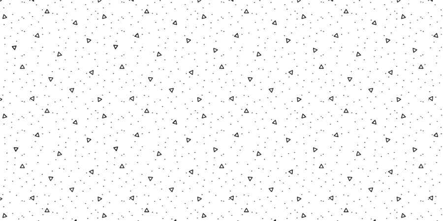 A seamless white background with a repeating pattern of small, randomly oriented black triangle outlines and scattered black dots offers a concrete overview of minimalist design.