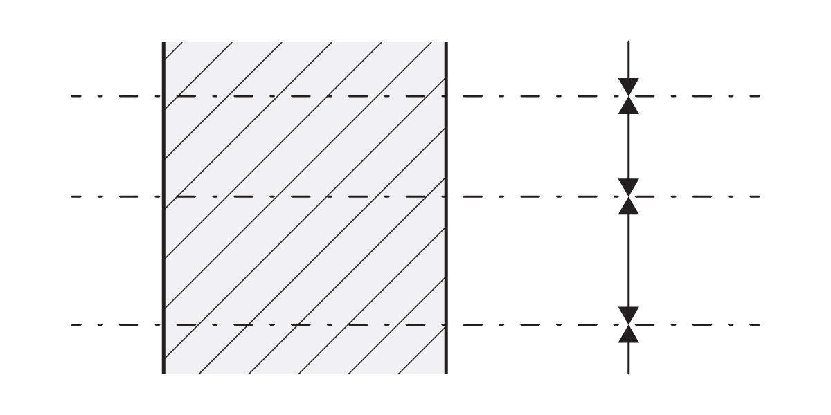 A shaded vertical rectangle is intersected by three horizontal dashed lines; on the right, a vertical dashed line with three double arrows points between corresponding horizontal lines, illustrating Building Level Heights in Revit.