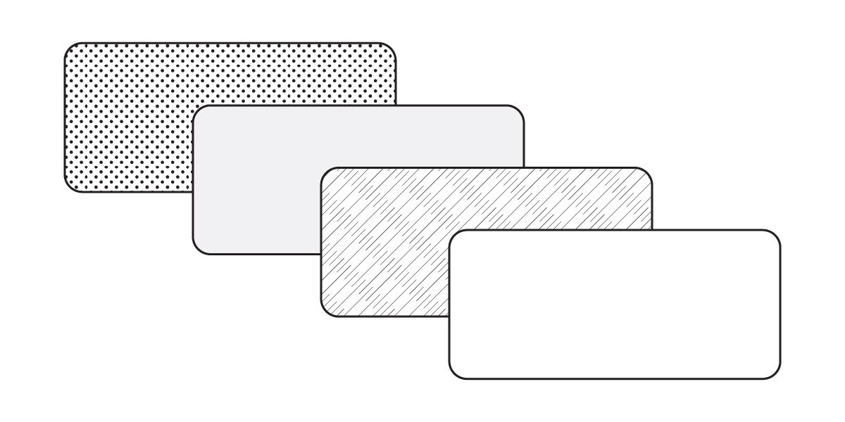 Four overlapping rounded rectangles arranged diagonally, each using different Filled Regions: dots, solid gray, diagonal lines, and no fill. All have a thin black outline. The design highlights masking regions as seen in Revit on a white background.