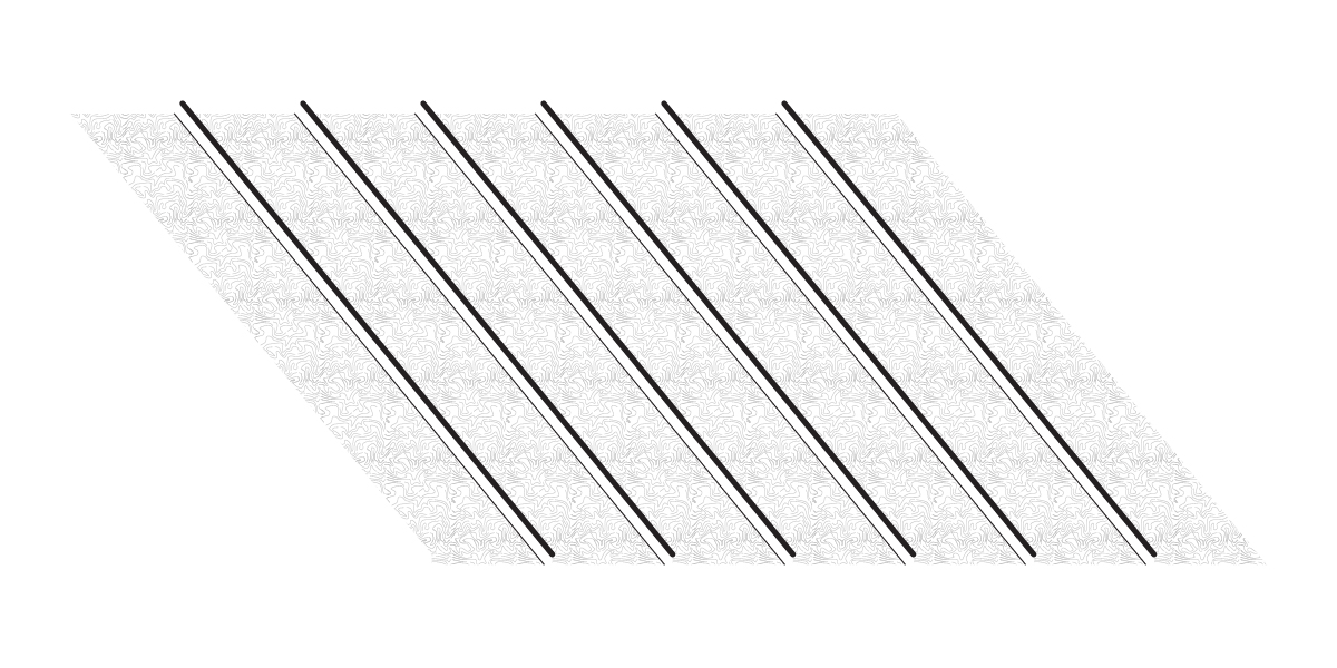 A series of seven evenly spaced, parallel black lines run diagonally from the upper left to the lower right on a white background with a faint, intricate pattern.