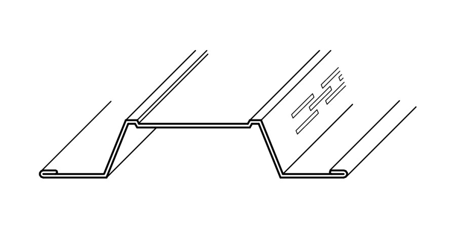 A black and white line drawing of a metal channel section with flanges extending outward, forming a profile with multiple bends. Detail lines suggest texture or perforations, highlighting its use as resilient channels in soundproofing systems.
