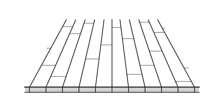 A diagram illustrating flooring types with a rectangular grid of long, narrow, staggered planks arranged horizontally like a wooden floor pattern, one edge shaded in gray—a helpful reference for flooring definitions.