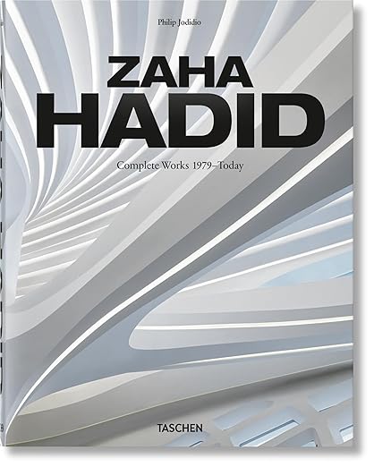 The cover of the book Zaha Hadid: Complete Works 1979–Today by Philip Jodidio features stylized, abstract architectural forms in shades of white and gray—an inspiring choice for Architect Gifts or inclusion in any Holiday Gift Guide.