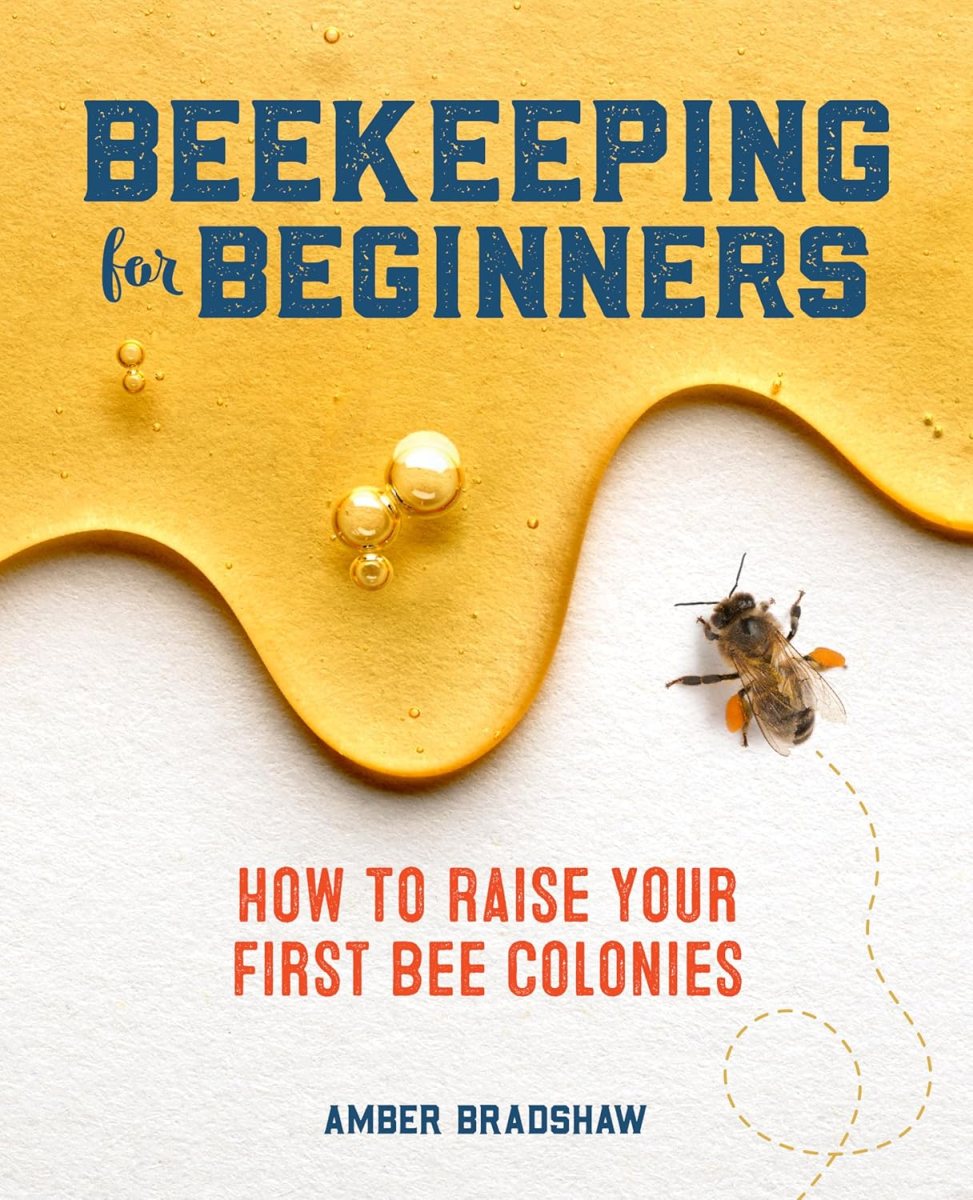 Book cover titled “Beekeeping for Beginners” with honey dripping from the top, a bee on a white surface, and the subtitle “How to Raise Your First Bee Colonies” by Amber Bradshaw—a unique pick for Student Gifts or any Holiday Gift Guide.